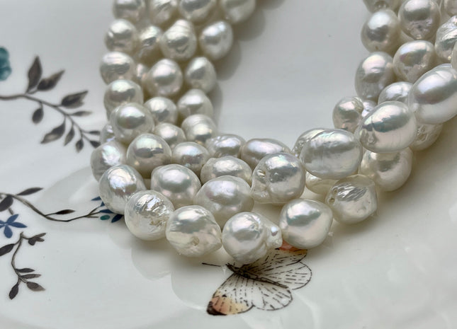 12-13x16 mm Natural White AAAA Baroque Freshwater Pearl, Cultured Baroque Pearls, Natural Edison Flaming ball Freshwater Pearl Beads #1027