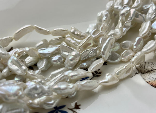 9-10x18 mm AAA Natural White Biwa Stick Freshwater Pearls Genuine Natural White Pearl, Irregular Natural Freshwater Pearl Beads #1113
