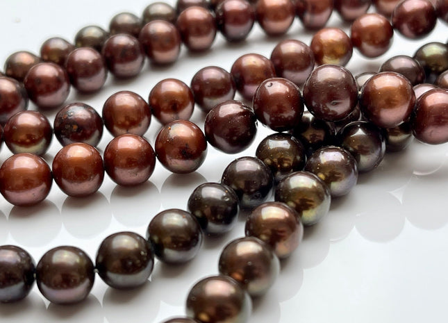 9mm AAA Round Chocolate Brown Beads Genuine Freshwater Pearl Beads #840