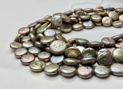 13-14 Or 14-15 mm AA Champagne Color Freshwater Coin Pearl Beads Genuine Champagne Color With Avocado Sheen Freshwater Coin Pearls #1543