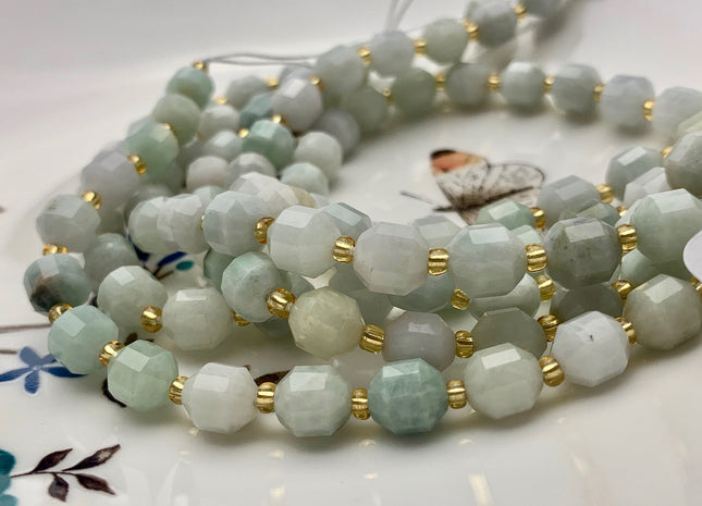 7x8mm Half Strand Faceted Energy Prism Cut Burmese Jade Gemstone Genuine Double Terminated Points Green Color Jade Beads 20 Pieces #3782