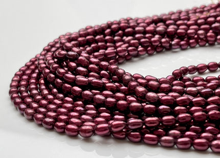 4-4.5x6mm AAA Burgundy Red Color Rice/Oval Freshwater Pearl Beads Genuine Cultured High Luster Freshwater Pearls 61 Pieces #P1693