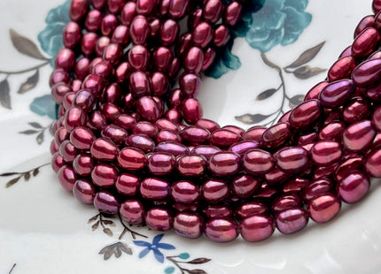 6x8mm AAA Burgundy Color Rice/Oval Freshwater Pearl Beads Genuine Cultured High Luster Freshwater Pearls 45 Pieces #P1696