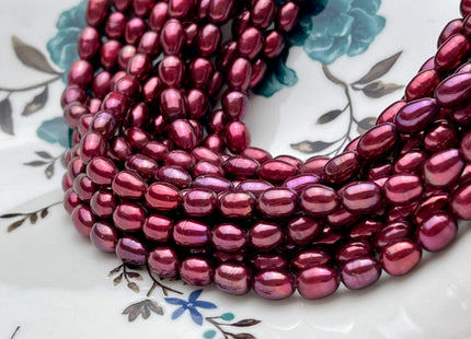 6x8mm AAA Burgundy Color Rice/Oval Freshwater Pearl Beads Genuine Cultured High Luster Freshwater Pearls 45 Pieces #P1696