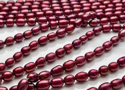 6x8mm AAA Burgundy Color Rice/Oval Freshwater Pearl Beads Genuine Cultured High Luster Freshwater Pearls 45 Pieces #P1696
