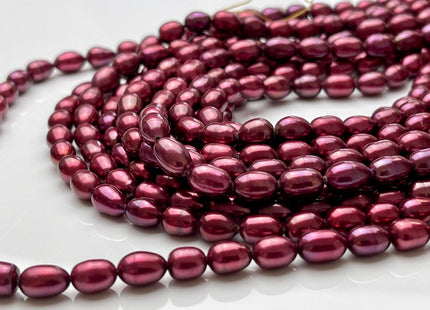 6x8mm AAA Burgundy Color Rice/Oval Freshwater Pearl Beads Genuine Cultured High Luster Freshwater Pearls 45 Pieces #P1696