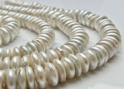 14.5 mm Large Rondelle White Freshwater Coin Pearls Genuine Cultured Freshwater Coin Pearls Beads Limited Edition Rondelle Shape # 1228