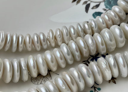 14.5 mm Large Rondelle White Freshwater Coin Pearls Genuine Cultured Freshwater Coin Pearls Beads Limited Edition Rondelle Shape # 1228