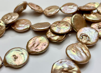 18-20 mm Champagne Large Flat Coin Freshwater Pearl Beads Large Irregular Flat Coin Beads Genuine Freshwater Coin Pearl Beads #1187