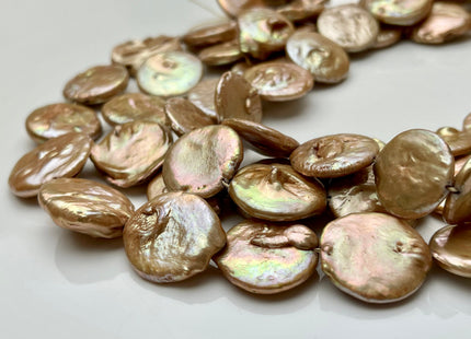 18-20 mm Champagne Large Flat Coin Freshwater Pearl Beads Large Irregular Flat Coin Beads Genuine Freshwater Coin Pearl Beads #1187