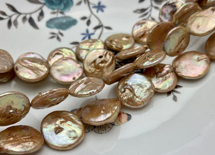 18-20 mm Champagne Large Flat Coin Freshwater Pearl Beads Large Irregular Flat Coin Beads Genuine Freshwater Coin Pearl Beads #1187
