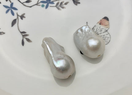 ONE Piece 15-17x25-30mm AA Large Hole Jumbo Natural White Baroque Pearls Hole Size 1.2-2.2mm High Luster Pearl Beads #P1616