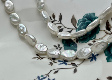 9-10x13-14 mm AA Natural Freshwater Pearl Oval Coin, Cultured Genuine Coin Pearls High Luster White Oval Coin Pearl Beads #1184