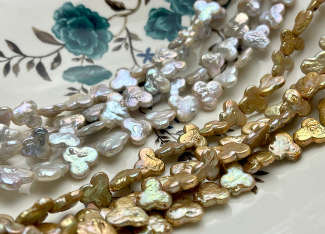 12 -13mm Natural Pink OR Gold Champagn Flower Shape Genuine Freshwater Coin Pearl Beads Irregular Pearls Limited Edition Pearl #214