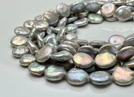 15-17mm High Luster Silver Gray Flat Coin Genuine Freshwater Pearl Beads, Genuine Cultured Freshwater Pearls, Silver Gray Pearls #420