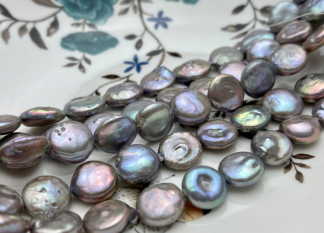12 mm Mauve Gray Coin Freshwater Pearl Beads, Flat Coin Freshwater Pearl Beads, Coin Pearl Beads,Dark Gray Coin Pearl #92