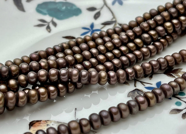 5-5.5 mm AAA Chocolate Brown Round Button Freshwater Pearl Beads Genuine High Luster Cultured Rondelle Button Pearls #P1707