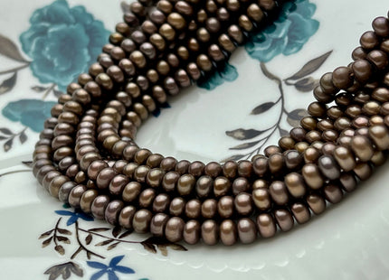 5-5.5 mm AAA Chocolate Brown Round Button Freshwater Pearl Beads Genuine High Luster Cultured Rondelle Button Pearls #P1707