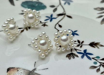 AAAAA Genuine Freshwater Pearl Earring Studs With 925 Sterling Silver Post Natural White Pearls Cluster Earring Bridal Jewelry #P1708-A