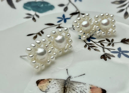 AAAAA Genuine Freshwater Pearl Earring Studs With 925 Sterling Silver Post Natural White Pearls Cluster Earring Bridal Jewelry #P1708-A