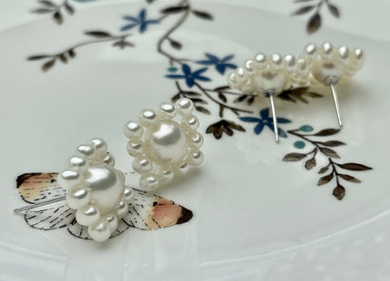 AAAAA Genuine Freshwater Pearl Earring Studs With 925 Sterling Silver Post Natural White Pearls Cluster Earring Bridal Jewelry #P1708-A