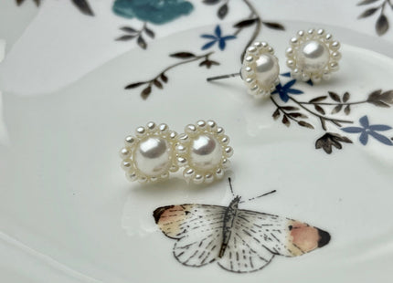 AAAAA Genuine Freshwater Pearl Earring Studs With 925 Sterling Silver Post Natural White Pearls Cluster Earring Bridal Jewelry #P1708-B