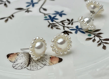 AAAAA Genuine Freshwater Pearl Earring Studs With 925 Sterling Silver Post Natural White Pearls Cluster Earring Bridal Jewelry #P1708-B