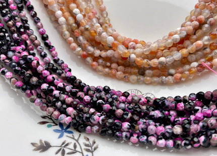 WHOLESALE 4 mm Faceted Round Mixed Color Agate Gemstone Beads Mixed Orange Pink Black Purple Beige Color Agate Beads 14 Inches #3789