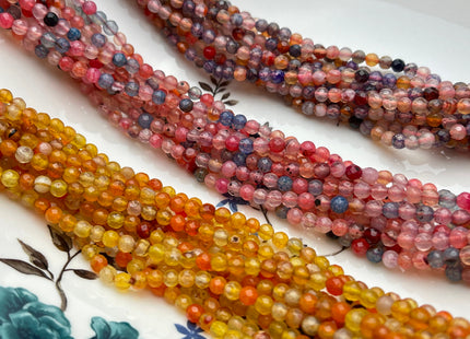 WHOLESALE 4 mm Faceted Round Mixed Color Agate Gemstone Beads Mixed Orange Pink Black Purple Beige Color Agate Beads 14 Inches #3789