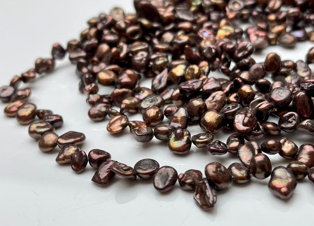 5-7x9mm High Luster Dark Metallic Chocolate Brown Keishi Freshwater Pearl Beads Top Drilled Dancing Brown Pearls Genuine Keshi Pearls #P1710