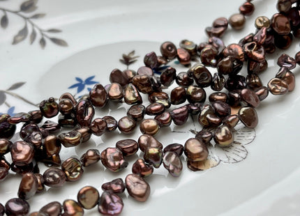5-7x9mm High Luster Dark Metallic Chocolate Brown Keishi Freshwater Pearl Beads Top Drilled Dancing Brown Pearls Genuine Keshi Pearls #P1710