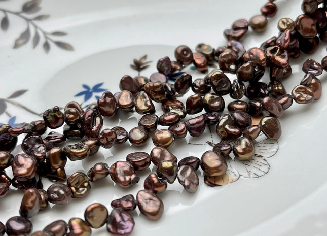 5-7x9mm High Luster Dark Metallic Chocolate Brown Keishi Freshwater Pearl Beads Top Drilled Dancing Brown Pearls Genuine Keshi Pearls #P1710