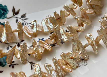 7-8x22 mm Light Champagne Biwa Stick Freshwater Pearl Beads Genuine High Luster Cultured Center Drilled Pearl Beads #564