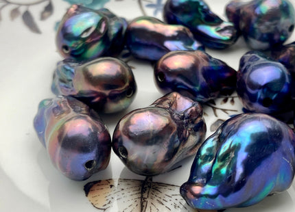 ONE Piece 16-18x23-30 mm AA Large Hole Jumbo Peacock Color Baroque Pearl Beads Hole Size 2.2mm Genuine High Luster Baroque Pearls #P1635