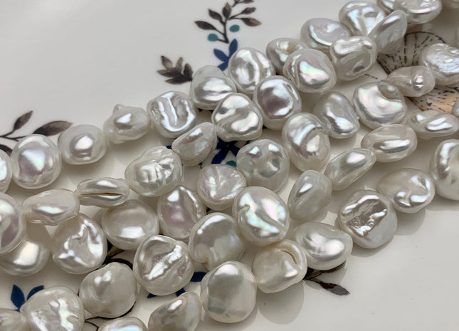 9x11 mm AA Natural White Freshwater Flat Keshi Pearls Genuine High Luster Natural White Freshwater Pearls #1347