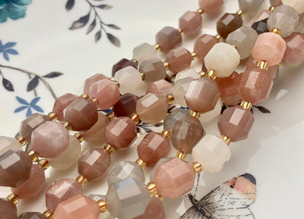 9x10mm Half Strand Faceted Energy Prism Cut Sunstone Gemstone Genuine Double Terminated Points Peach Pink Sunstone Beads 16 Pieces #3771