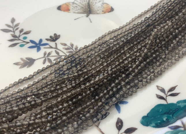 BEST DEAL 2.5 mm Natural Faceted Round Smoky Quartz Gemstone Beads Genuine Natural Quartz Gemstone Loose Beads 15.5 Inches Strand #2596