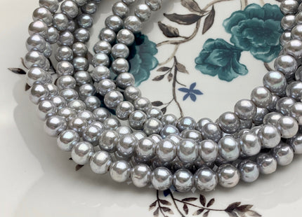 7 mm AAA Extra Shiny Gray Color Perfect Round Freshwater Pearls Bridal Beads 1.2mm 1.5mm 2.1mm Large Hole High Luster 62 Pieces #P1656