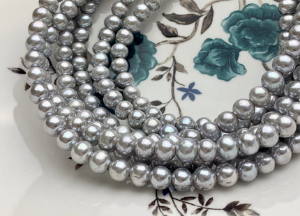 7 mm AAA Extra Shiny Gray Color Perfect Round Freshwater Pearls Bridal Beads 1.2mm 1.5mm 2.1mm Large Hole High Luster 62 Pieces #P1656