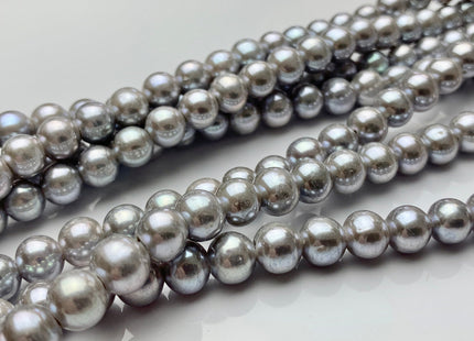 7 mm AAA Extra Shiny Gray Color Perfect Round Freshwater Pearls Bridal Beads 1.2mm 1.5mm 2.1mm Large Hole High Luster 62 Pieces #P1656