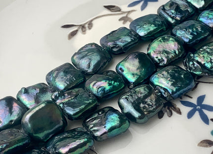 10-11 mm Dark Metallic Green Square Coin Pearls Flat Square Freshwater Square Coin Pearl Beads C Grade #P1640