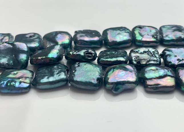 10-11 mm Dark Metallic Green Square Coin Pearls Flat Square Freshwater Square Coin Pearl Beads C Grade #P1640