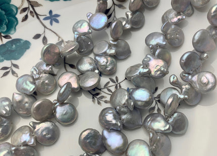 11x15 mm AA Top Drilled Teardrop Silver Gray Color Coin Freshwater Pearl Beads Genuine Cultured Flat Coin Pearl Beads #P1644