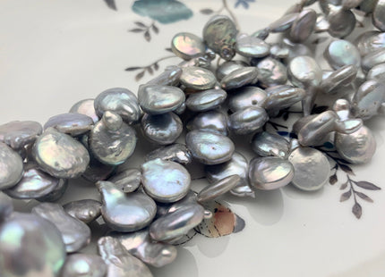 11x15 mm AA Top Drilled Teardrop Silver Gray Color Coin Freshwater Pearl Beads Genuine Cultured Flat Coin Pearl Beads #P1644