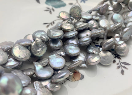 11x15 mm AA Top Drilled Teardrop Silver Gray Color Coin Freshwater Pearl Beads Genuine Cultured Flat Coin Pearl Beads #P1644