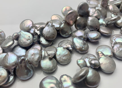 11x15 mm AA Top Drilled Teardrop Silver Gray Color Coin Freshwater Pearl Beads Genuine Cultured Flat Coin Pearl Beads #P1644
