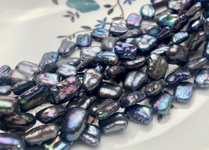 8-10x12-13 mm Blue Peacock Color Irregular Shape Flat Biwa Freshwater Pearl Beads Genuine Cultured Quality Biwa Freshwater Pearls #P1648
