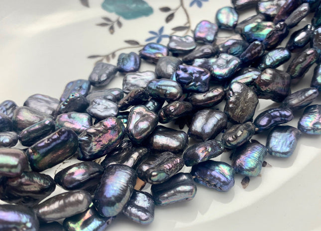 8-10x12-13 mm Blue Peacock Color Irregular Shape Flat Biwa Freshwater Pearl Beads Genuine Cultured Quality Biwa Freshwater Pearls #P1648