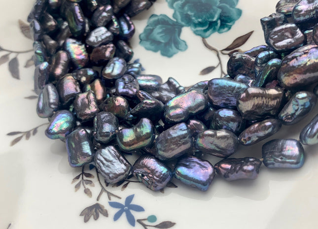 8-10x12-13 mm Blue Peacock Color Irregular Shape Flat Biwa Freshwater Pearl Beads Genuine Cultured Quality Biwa Freshwater Pearls #P1648