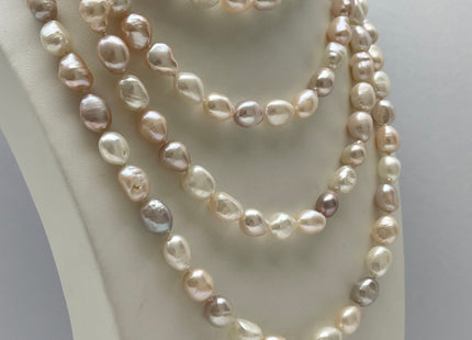 64 Inches 9-10x11-13 mm Hand Knotted Natural White Pink OR White Silver Gray Rice Nugget Pearl Necklaces Long Pearl Bridal Necklace #226